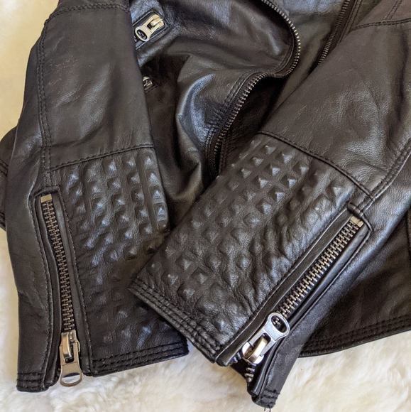 Zara women's studded leather biker jacket small medium black - Picture 8 of 15